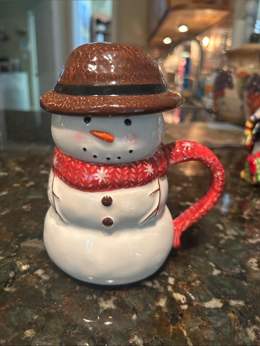 Signature Home collection Snowman Ceramic Mug with Red Scarf and Brown Hat